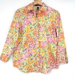 Lauren‎ Ralph Lauren Floral Cotton Button Front Blouse Top Size M